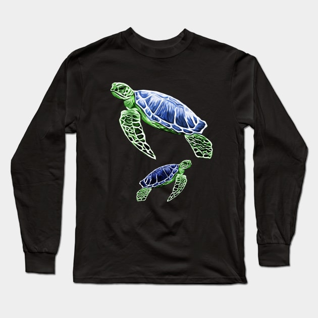 Blue Green Sea Turtles Long Sleeve T-Shirt by RockettGraph1cs